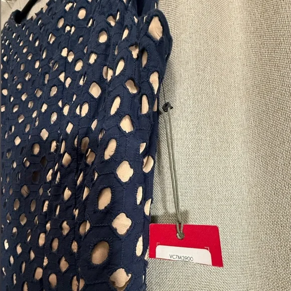Vince Camuto Signature Pleated Eyelet Navy & Tan Sleeveless Dress, Size 12, NWT - Picture 8 of 11
